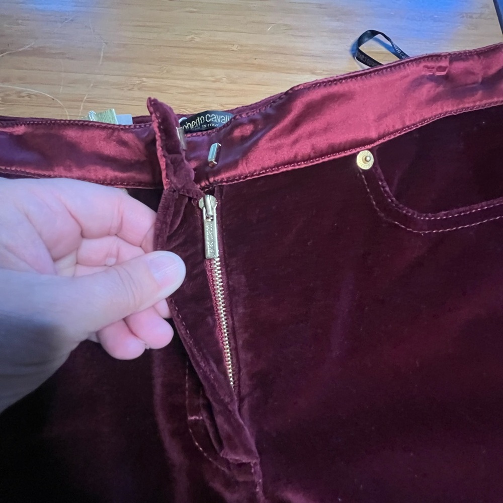 Roberto Cavalli Burgundy Velvet Cropped Pants - Picture 8 of 11